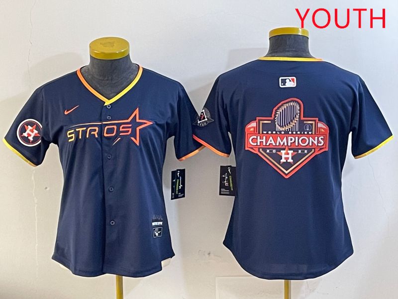 Youth Houston Astros Blank Drak Blue Three generations Joint Name 2025 Nike MLB Jersey style 23